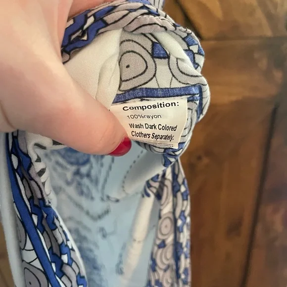 Cupshe Women’s Maxi Swim Cover Up Boho Print Bat Sleeve‎ Blue/White - Picture 4 of 8